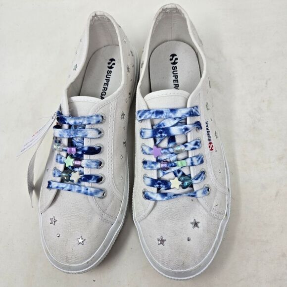 SUPERGA Star Studs White Sneakers with Star Pattern and Colorful Laces NWT EU 40 - Picture 5 of 12